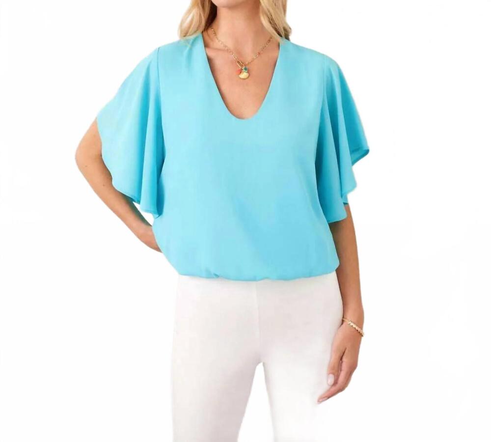 NEW KAREN KANE flutter sleeve v-neck top - petite in aqua